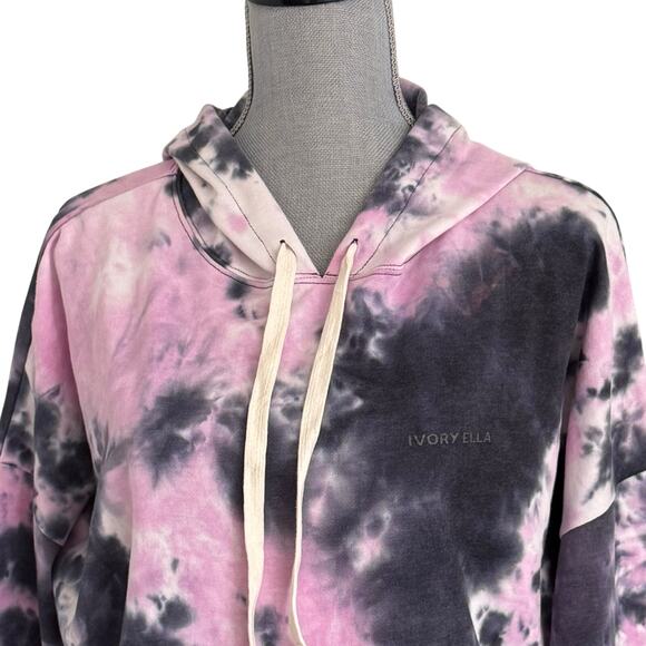 NWOT Ivory Ella Tie Dyed Pink Blue Cropped Hooded Sweatshirt SZ L - Picture 2 of 10